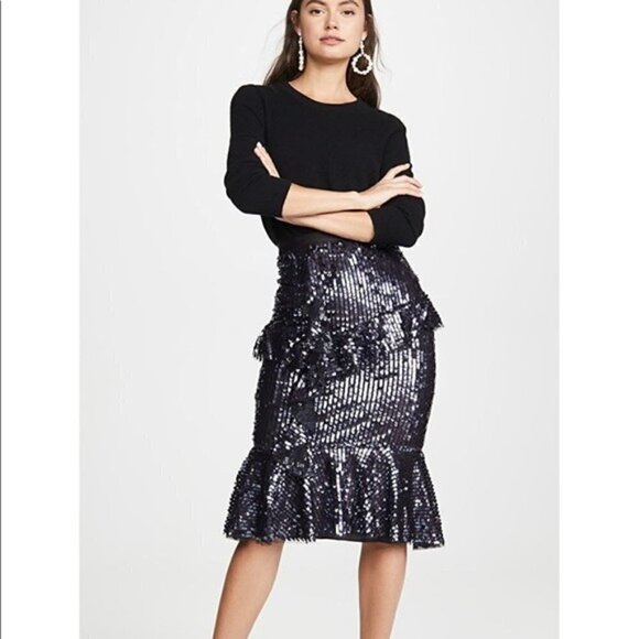 Needle & Thread Skirt New Sequin Scarlett Midi Skirt in Graphite Size 2 nwt - Picture 6 of 15
